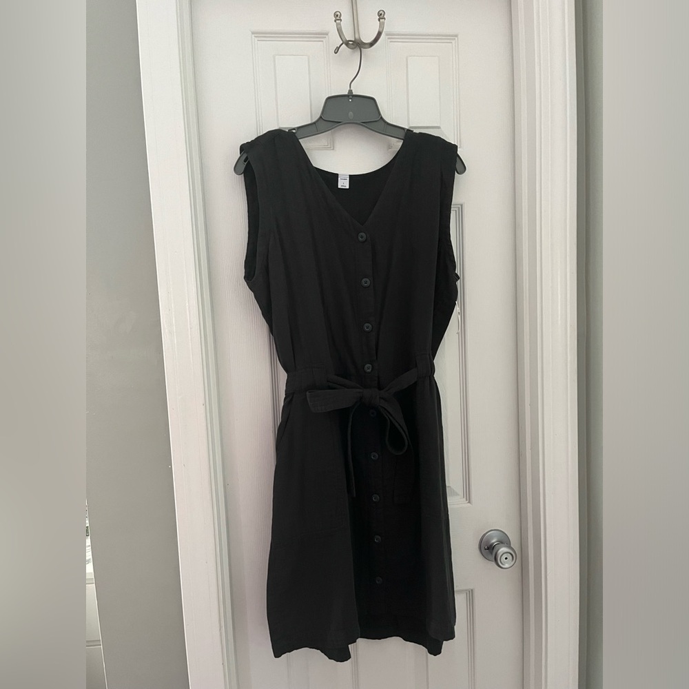 Old Navy Black button down tie waist dress large